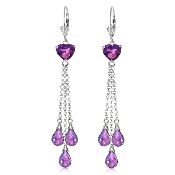 14K. GOLD CHANDELIER EARRING WITH BRIOLETTE AMETHYST (White Gold) - Picture 1 of 3